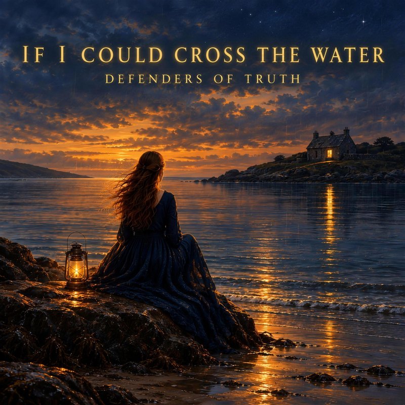 Cover art for If I Could Cross the Water — a woman with a lantern at the water’s edge at dusk